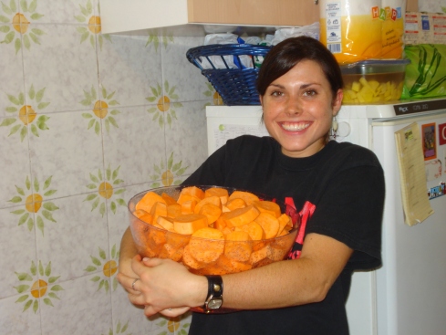 Another one of our event coordinators/chefs, April, loves her some sweet potatoes!!